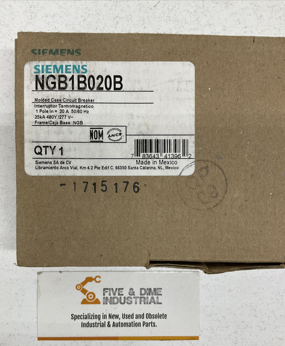 Siemens NGB1B020B 1 Pole 20A 277V  Circuit Breaker