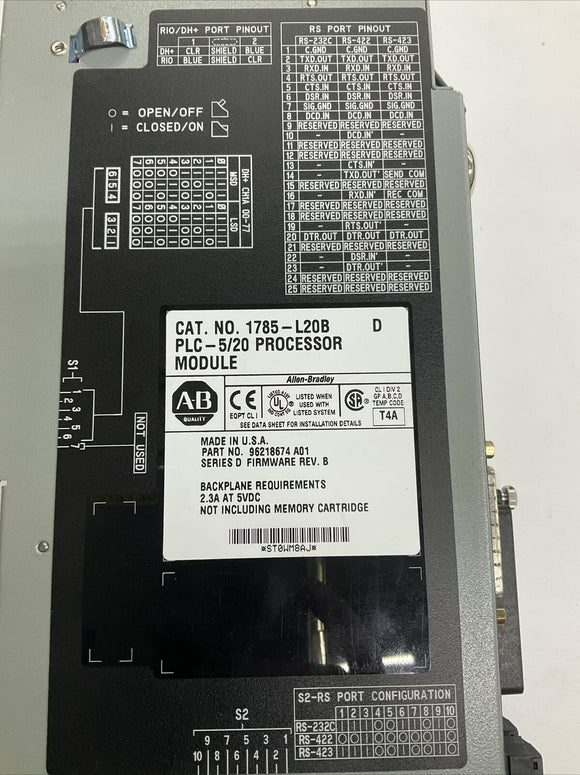 Allen Bradley 1785-L20B SER. D PLC Processor Module  (no key)