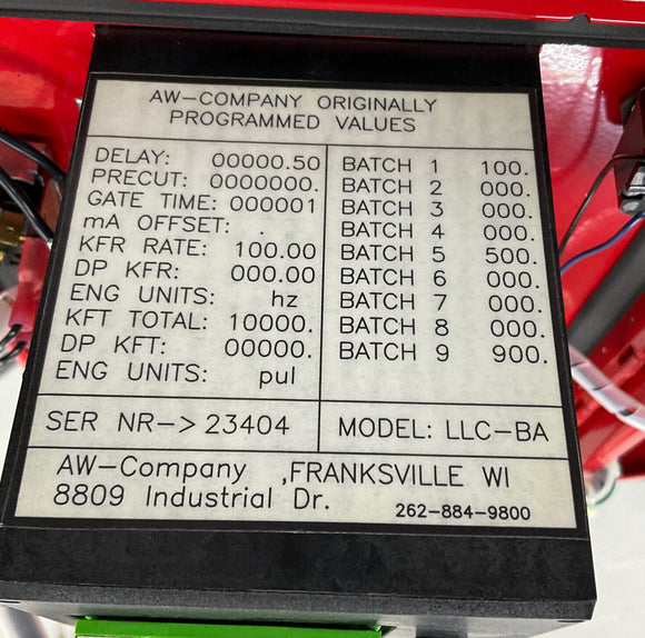 AW Company LLC-BA Flowmeter Batch Control Ver. 1.17 120VAC