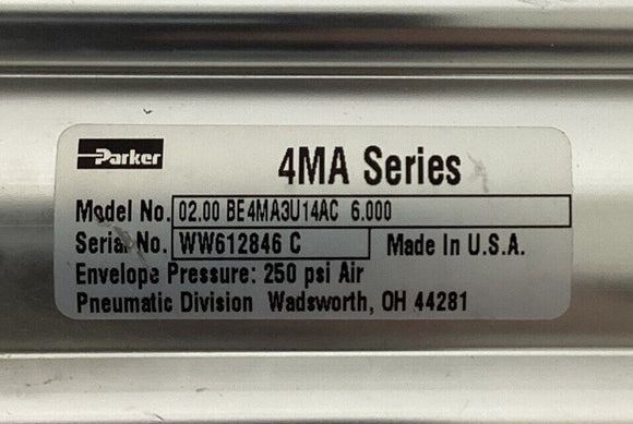 Parker 02.00-BE4MA3U14AC-6.000 Pneumatic Cylinder 2" Bore , 6" Stroke
