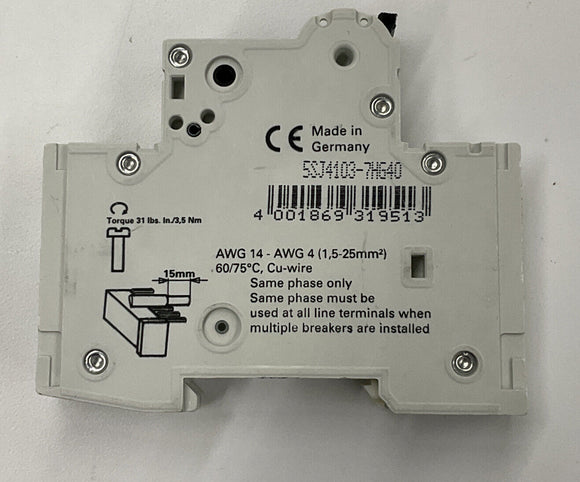 Siemens 5SJ4103-7HG40 HSJ Circuit Breaker 3 Amp Din Mount