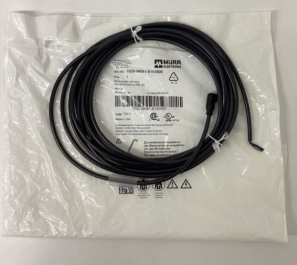 Murr 7000-08081-6100500 M8 Female 90 Degree 3-Wire, 5-Meters Cable