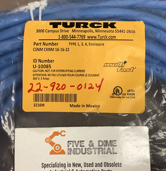 Turck CSNM CKNM 16-16-22 Multifast Molded Cordset U-10085