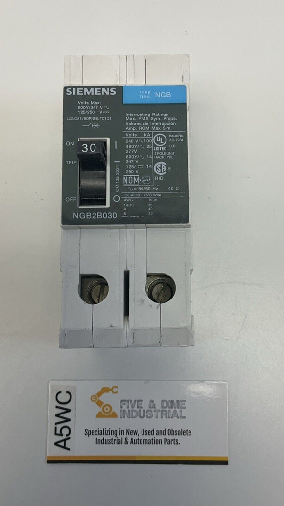 Siemens NGB2B030B  Circuit Breaker 2-Pole 30 AMP 600V 14KA BO