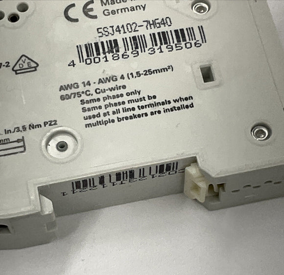 Siemens 5SJ4102-7HG40 HSJ Circuit Breaker 2 Amp Din Mount