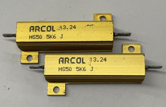 Arcol HS50-5K6-J Pack of 2 50 Watt 5K Ohm Al Housed Wirewound Resistors