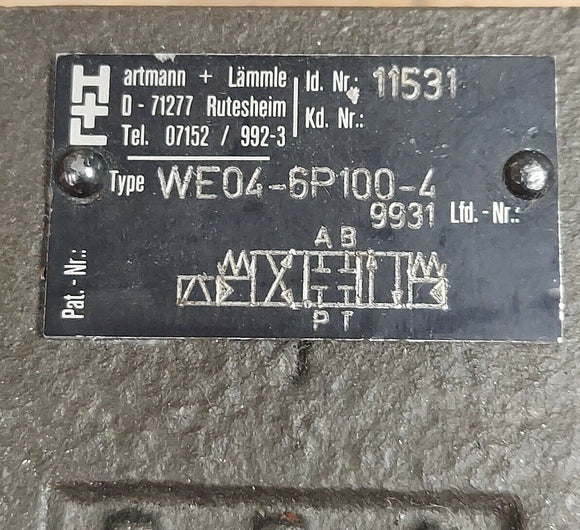 Hartmann + Lammle WE04-6P100-4 Hydraulic Valve