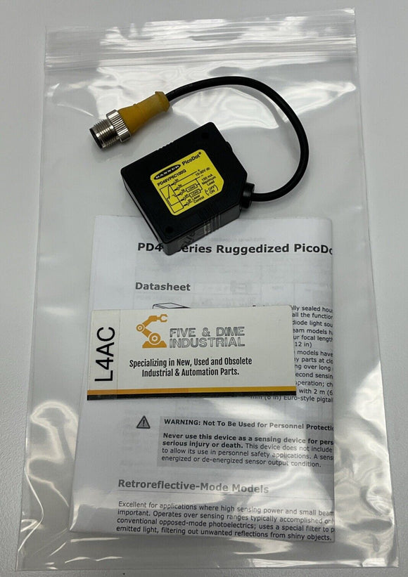 Banner PD49VP6C100Q PicoDot Convergent Laser Sensor 10-30 VDC NPN 4" Focus