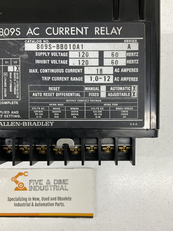 Allen Bradley 809S-BB010A1 Ser A  AC Current Relay