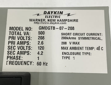 Daykin Electric GMDGTB-07-208 Mini Transformer Disconnect 208V 1-Phase - 0