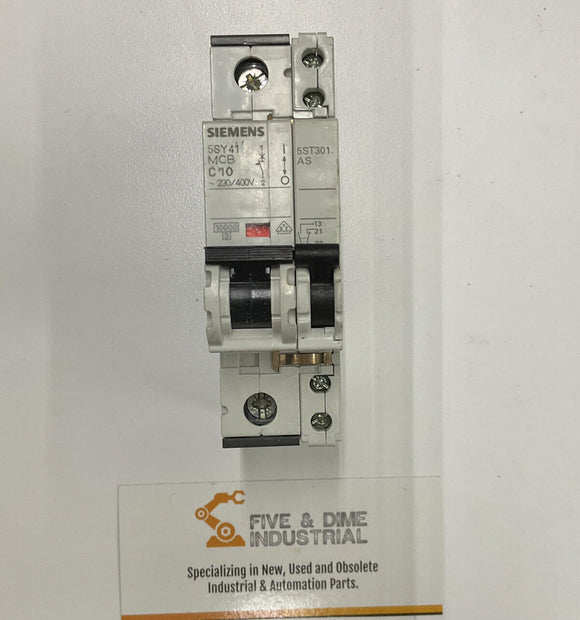 Siemens 5SY4110-7 Circuit Breaker w/ 5ST3010 Auxiliary Circuit Switch