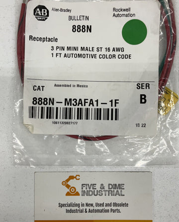 Allen Bradley 88NM3AFA11F Mini Male Receptacle 3 Pin Series B - 0