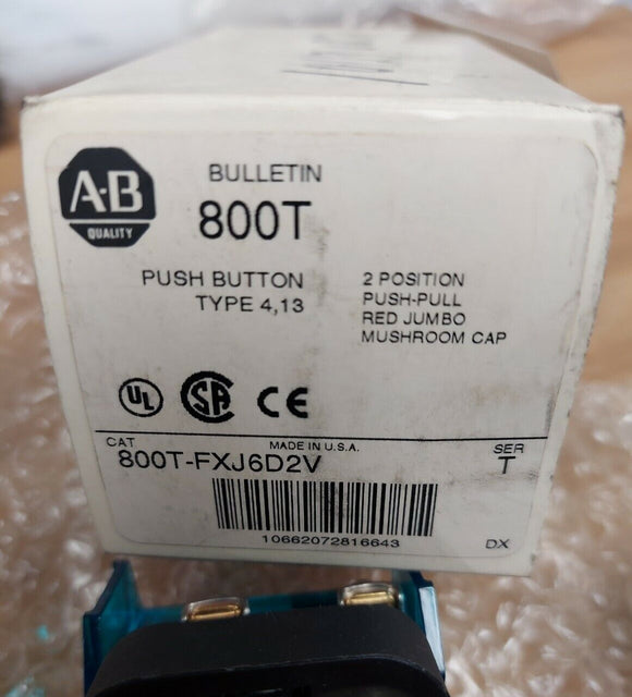 Allen Bradley 800T-FXJ6D2V Jumbo Red 2 Pos Push Pull