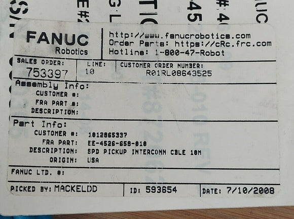 Fanuc EE-4526-658-010 Speed Pickup Interconn Cable 10M