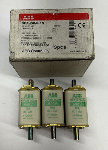 ABB 0FAM00AM10 Box of 3 HRC Fuse Links 10-Amp 690 Vac - 0