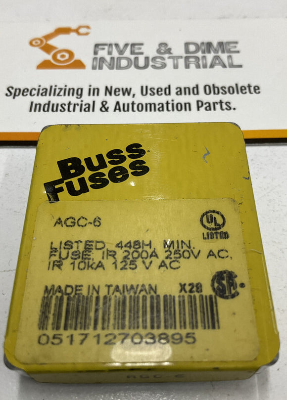 Buss Bussmann AGC-6 Fuses Box of 5