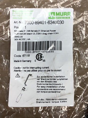 Murr Elektronik 7000-89401-6340030 Straight Female-Female 0.3M - 0