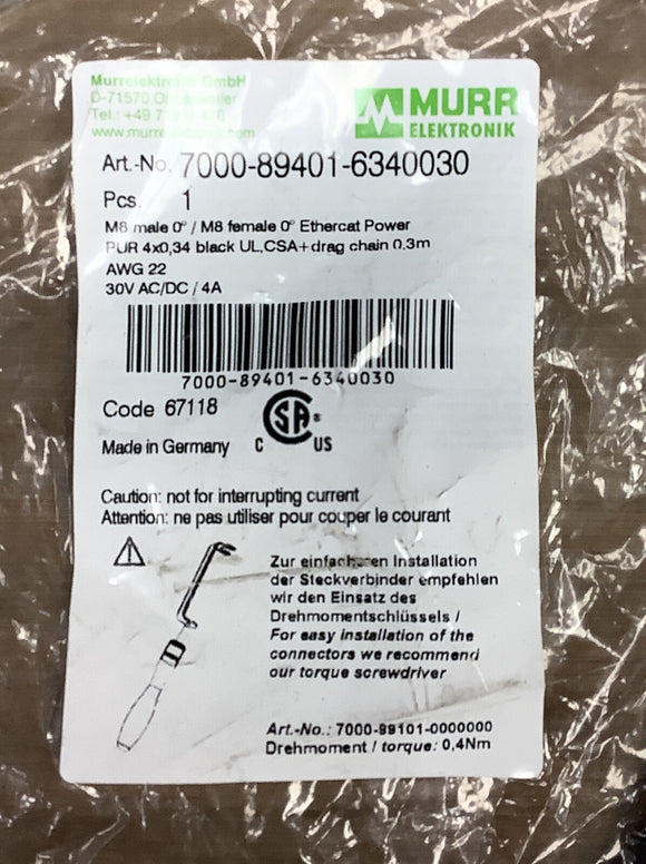 Murr Elektronik 7000-89401-6340030 Straight Female-Female 0.3M