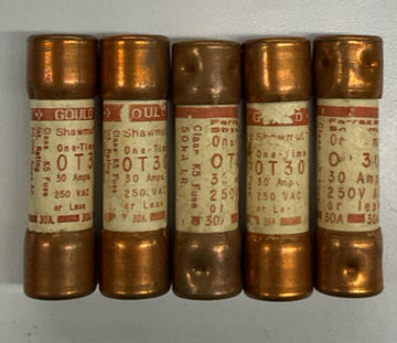 Gould Shawmut OT3O Package of 5 One Time Fuses 250 VAC, 30 Amps