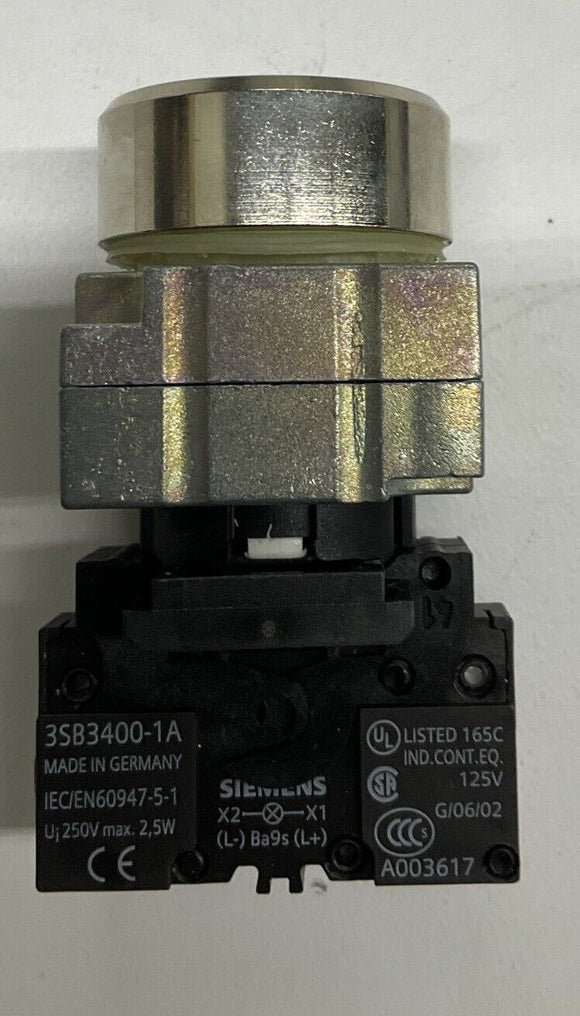 Siemens 3SB3605-0AA61 White Illuminated Pushbutton