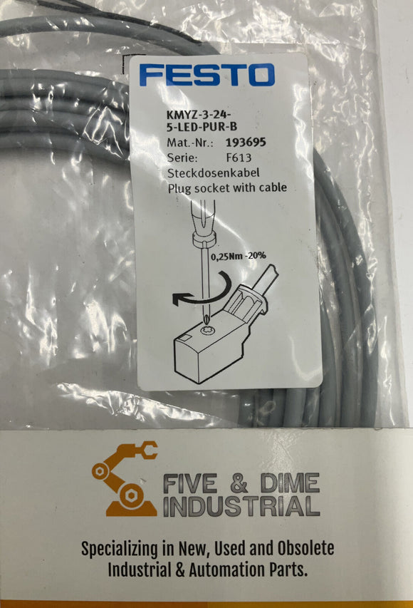 Festo KMYZ-3-24-5-LED-PUR-B Plug Socket w/ Cable 193695