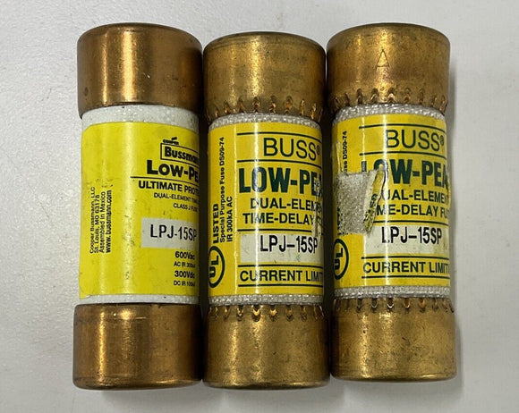 Bussmann LPJ-15SP Low Peak Fuses 15A. Lot of 3