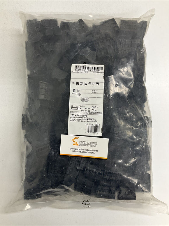 Wago 862-2503 Terminal Block 4 Pole Chassis Mount Awg 20-12 Lot of 250
