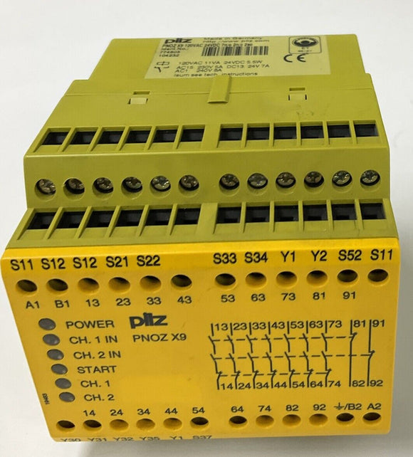 Pilz pnoz x9 120 vac 24 vdc 7n/o 2n/c 2so  774605 Safety Relay