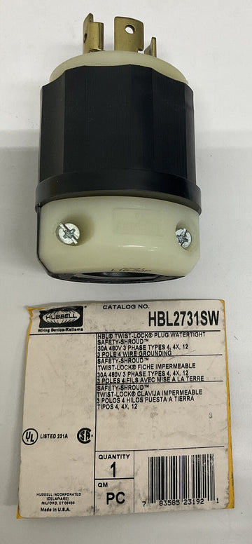 Hubbell HBL27315W Twist-Lock Plug 3-Pole, 4-Wire 480VAC - 0