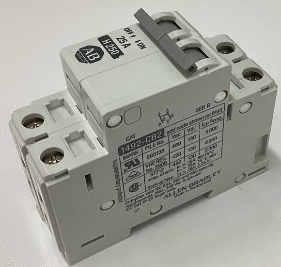 Allen Bradley 1492-CB2H250 Ser. B Din Mount Circuit Breaker 25 Amp