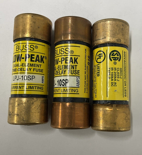 Bussmann LPJ-10SP Fuses 10A Low-Peak 600V. Lot of 3