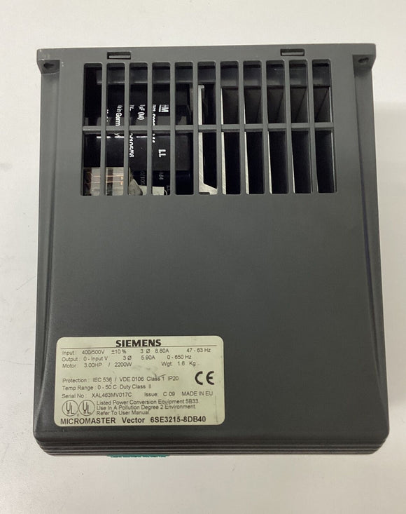 Siemens 6SE3215-8DB40 Micromaster Vector Servo Drive 3HP / 2200W