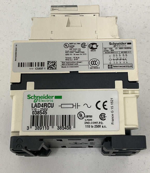 Schneider Electric CAD-32G7 Contactor 120V Coil 10 Amp with LAD4RCU Suppressor