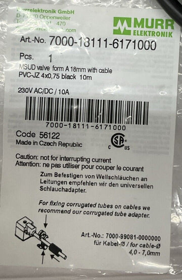 Murr 7000-18111-6171000 MSDU Valve Cable, 4 Wire 10 Meter - 0