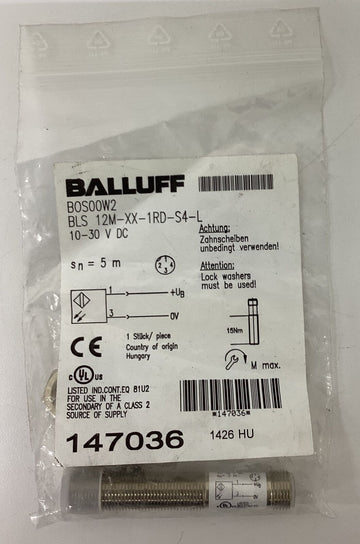 Balluff BLS 12M-XX-1RD-S4-L Photoelectric Sensor SN:5M, 10-30VDC BOS00W2