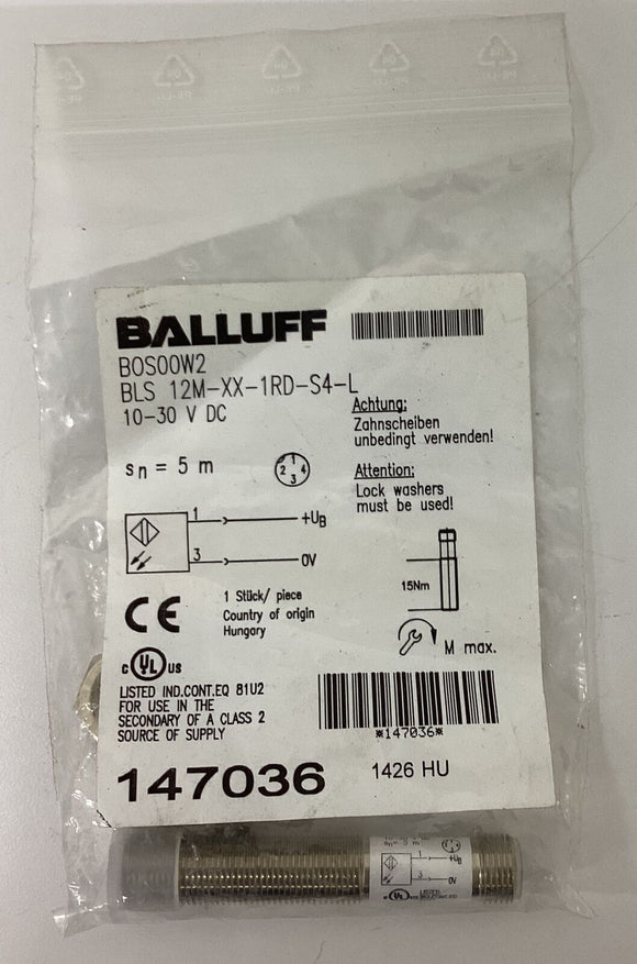 Balluff BLS 12M-XX-1RD-S4-L Photoelectric Sensor SN:5M, 10-30VDC BOS00W2