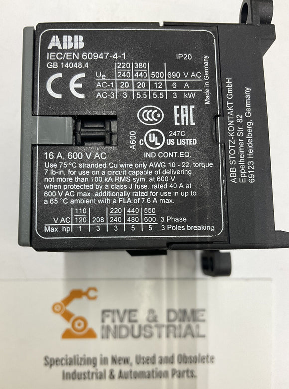 ABB B7-30-10 Auxiliary Contactor 16-Amps, 600VAC, 48V Coil 3 Phase, 3 Breaking