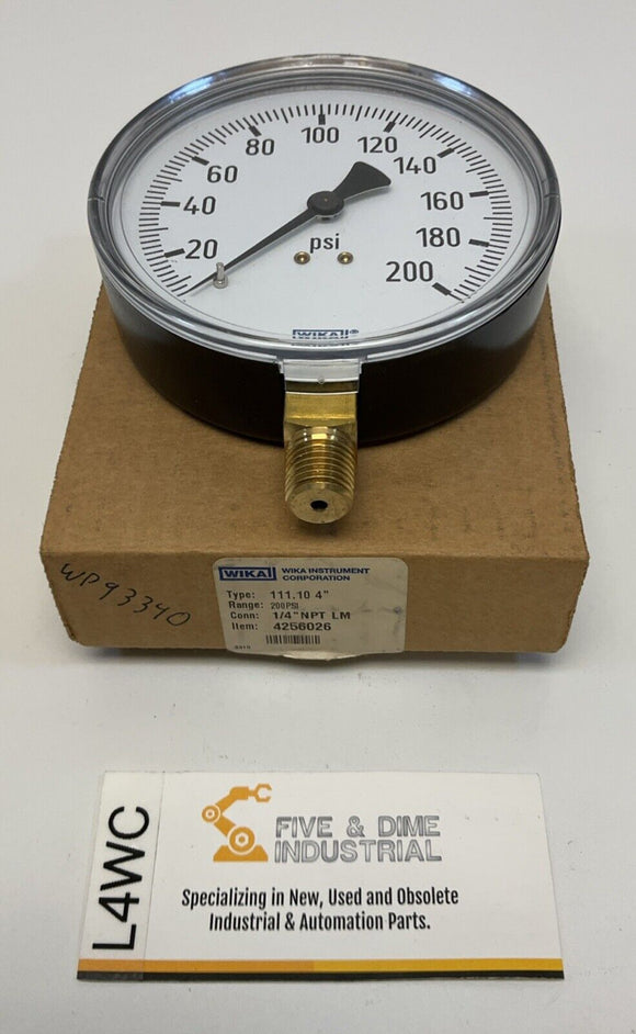 Wika 111.10 4"   1/4 NPT Lower Mounting Gauge 200 Psi