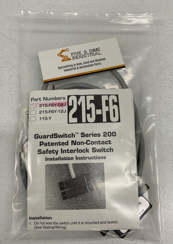 GE Sentrol Industrial 215-F6Y-06J Safety Interlock Switch GuardSwitch