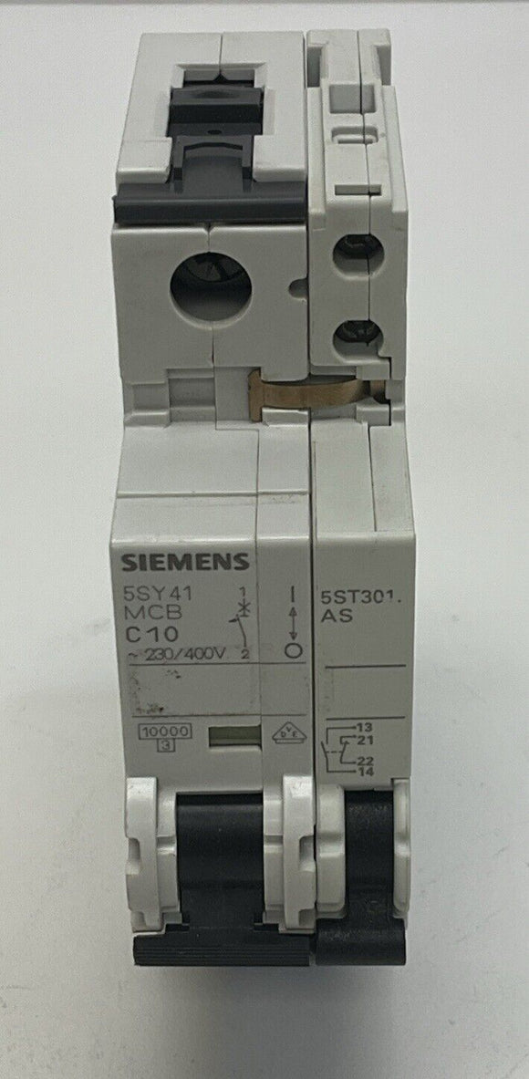 Siemens 5SY4110-7 MCB Circuit Breaker 10-Amp with 5ST3010 Auxiliary Switch