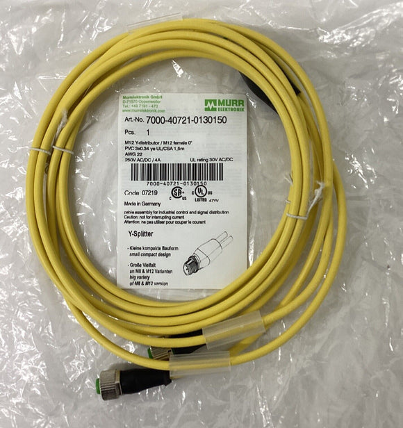 Murr 7000-40721-0130150 M12 Y-Splitter 3-Wire 1.5M