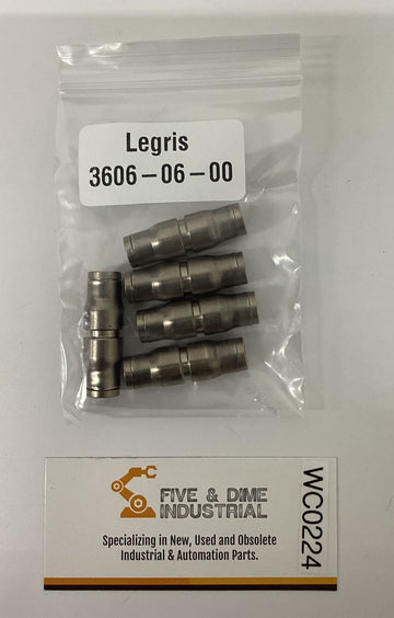 Legris 3606-06-00 Nickel Plated Brass Union 1/4'' OD Tube. Pkg of 5
