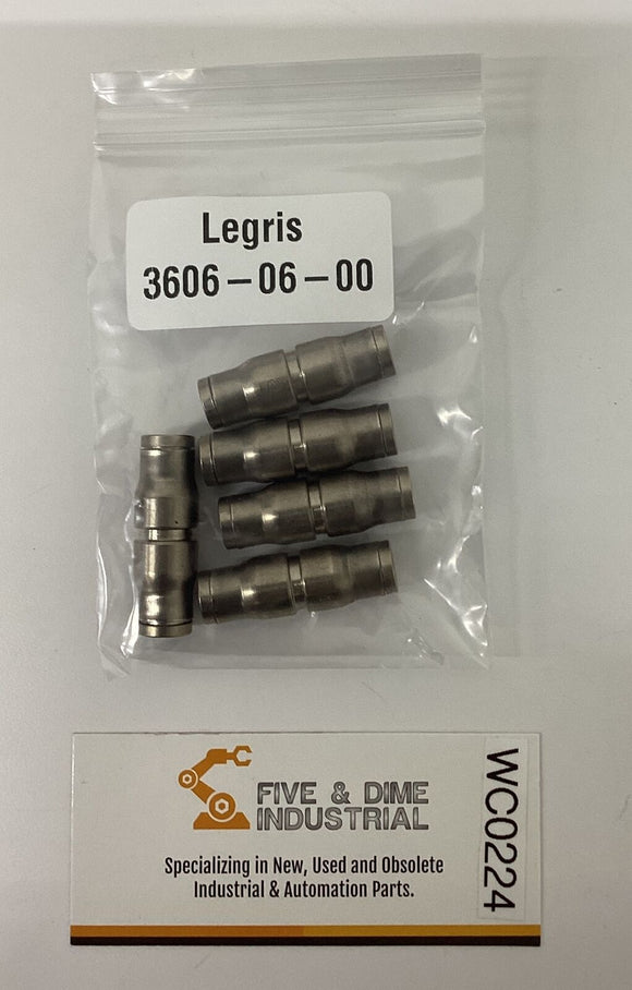 Legris 3606-06-00 Nickel Plated Brass Union 1/4'' OD Tube. Pkg of 5