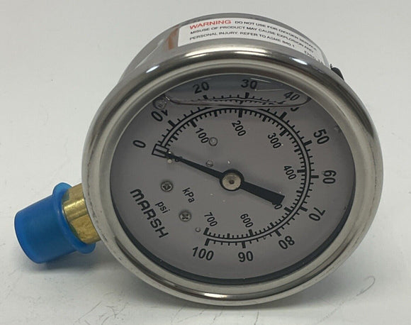 Marsh Bellofram J7648P 2-1/2'' Pressure Gauge 100PSI, 1/4NPT, Glycerin Filled
