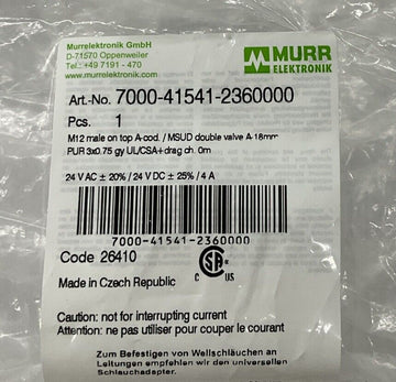 Murr 7000-41541 2360000 M12 Male Top MSUD Double Valve Cable - 0
