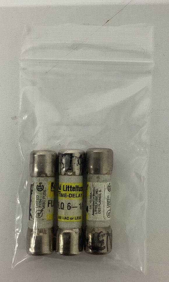 Littelfuse FLQ6-1/4 Lot of 3 Time Delay Fuses 6.25Amp