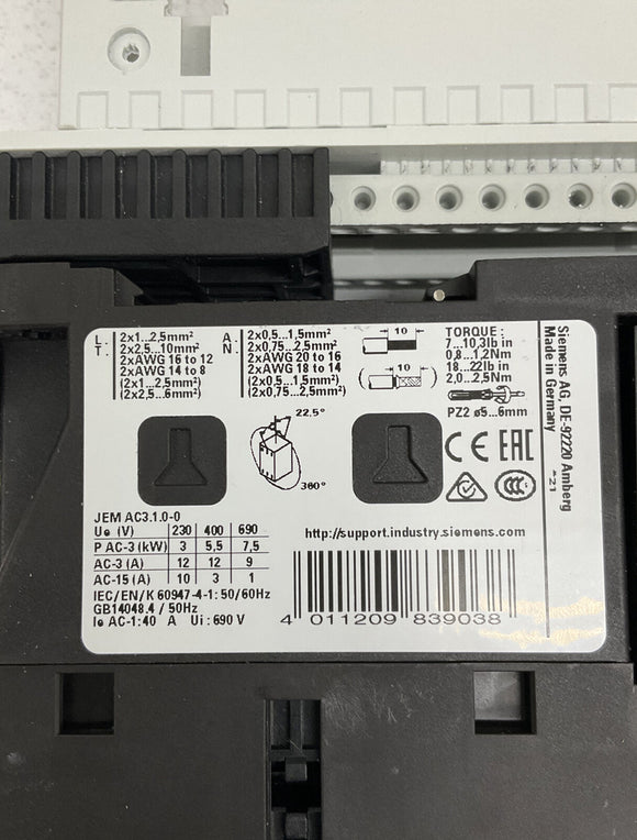 Siemens 3RA21251JD240AP6 FastBus Combination Starter 7-10 Amps 240 Vac