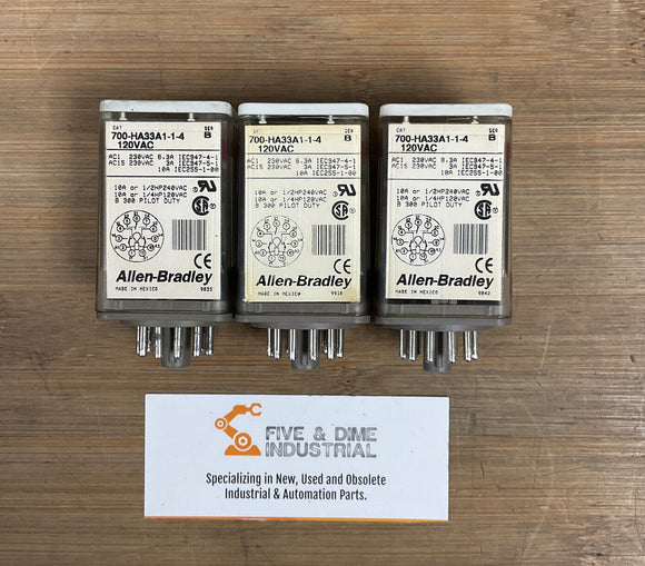 Allen Bradley 700-HA33A1 1-1-4 Relays 120 VAC. Lot of 3