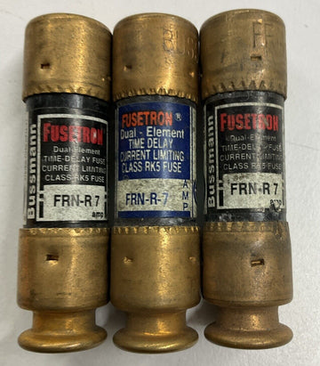 Bussmann Fusetron FRN-R-7 Lot of 3  Dual Element Time Delay Fuses - 0