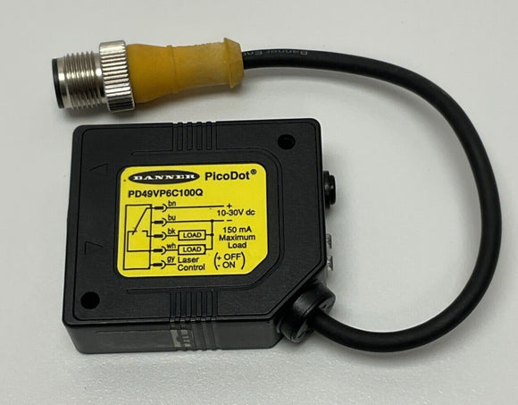 Banner PD49VP6C100Q PicoDot Convergent Laser Sensor 10-30 VDC NPN 4" Focus